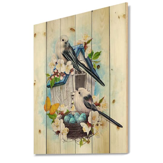 Designart - Two Tit Birds Sitting Near The Nest With Eggs II